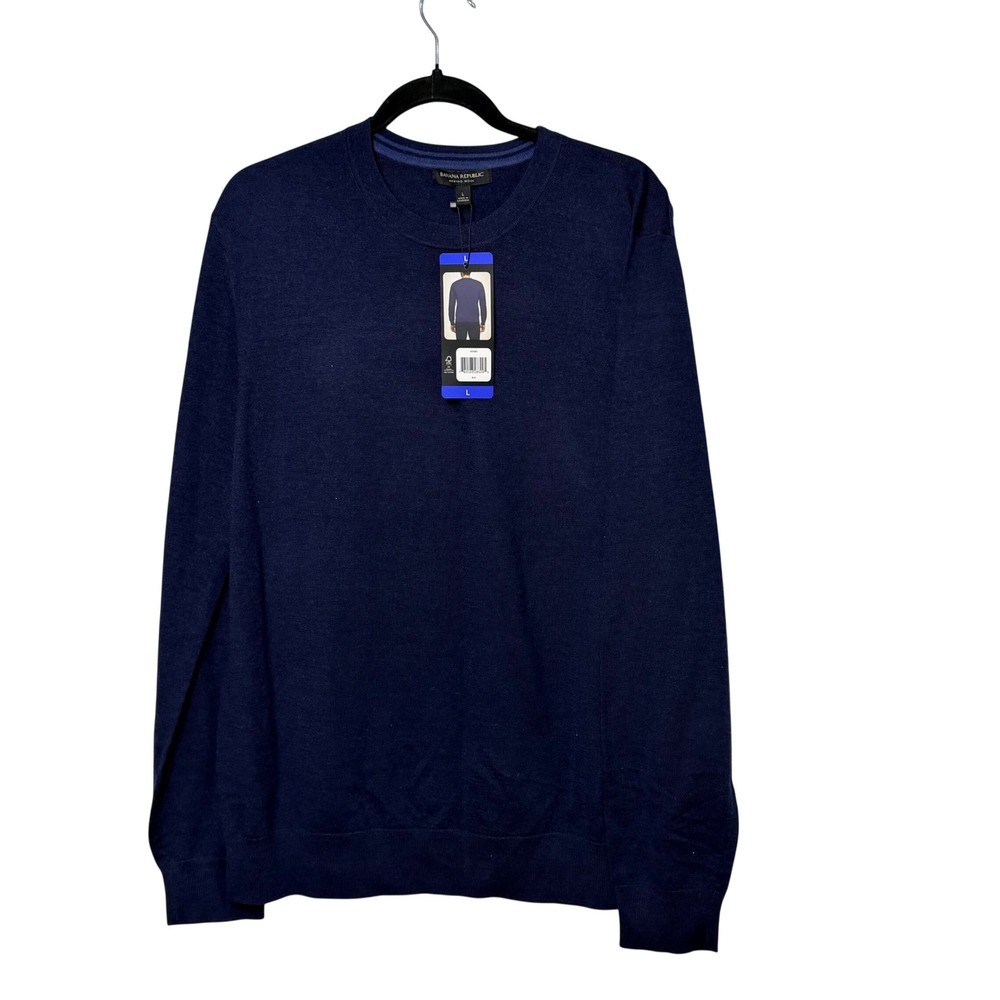 Banana Republic Mens Merino Wool Crewneck Sweater Navy Blue Large NWT